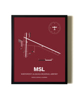 Red Framed Northwest Alabama Regional Airport wall art poster in black frame