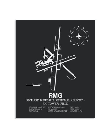Gray Framed Richard B. Russell Regional Airport - J.H. Towers Field layout wall art poster