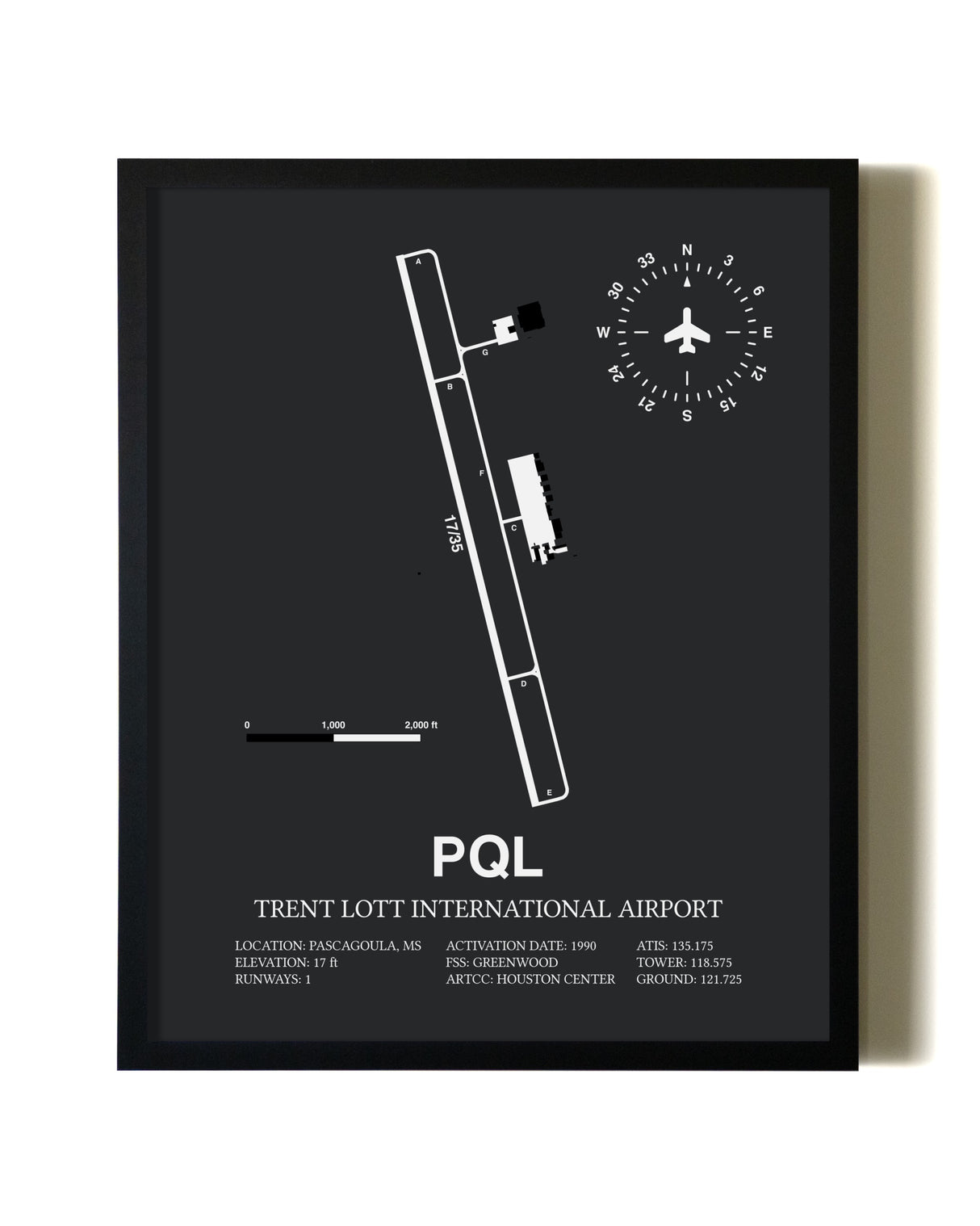 Unframed Trent Lott International Airport map print poster