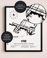 Framed Vero Beach Regional Airport layout wall art poster