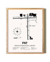 Bishop International Airport framed print in natural wood frame
