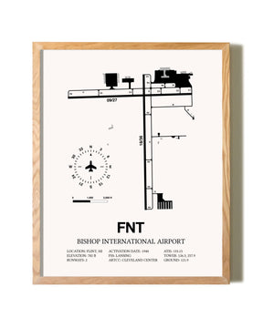 Bishop International Airport framed print in natural wood frame