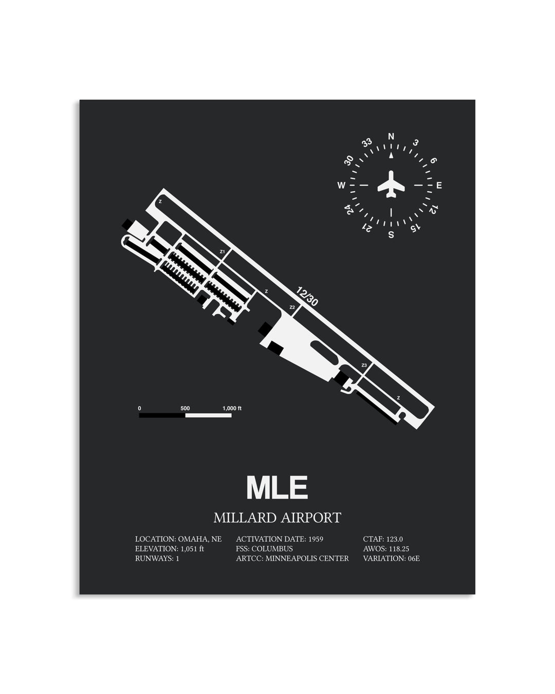 Gray Framed Millard Airport layout wall art poster