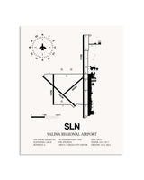 Gray Salina Regional Airport framed poster displayed in an airplane hangar