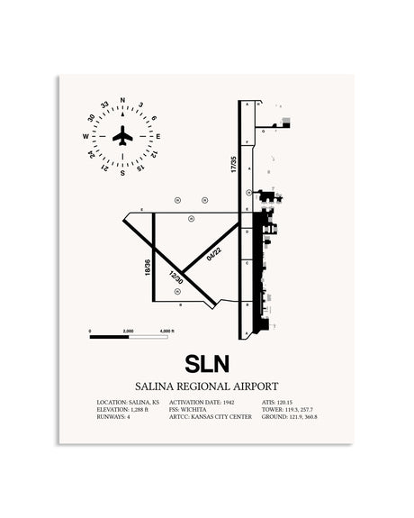 Gray Salina Regional Airport framed poster displayed in an airplane hangar