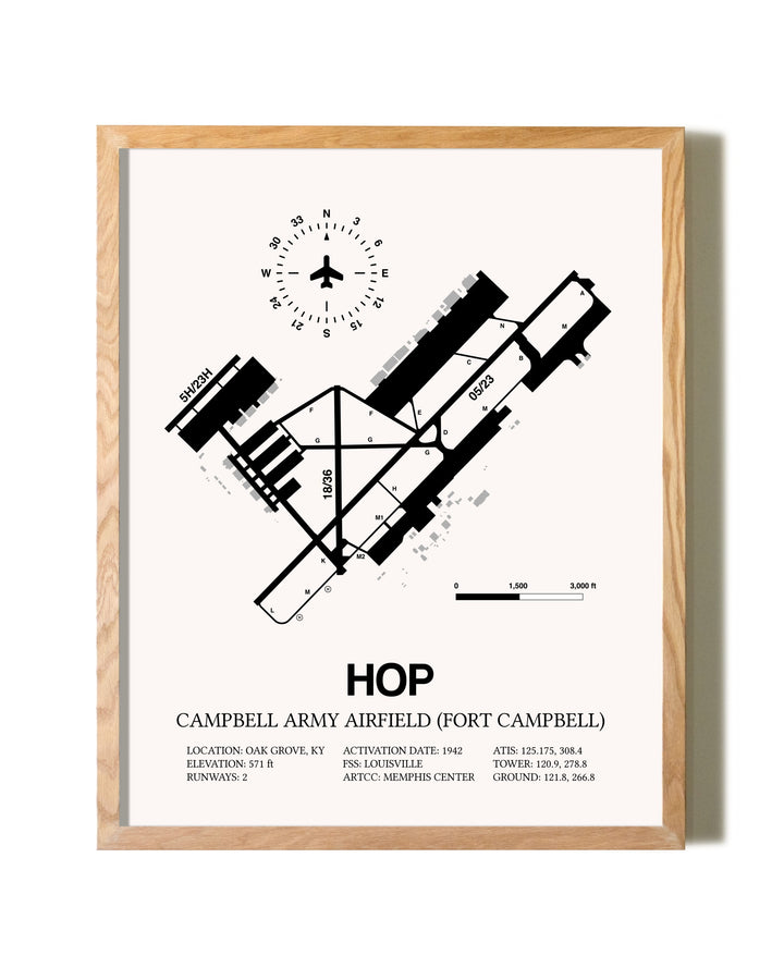 Campbell Army Airfield (Fort Campbell) framed print in natural wood frame