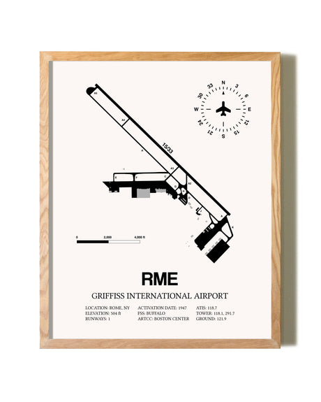 Griffiss International Airport framed print in natural wood frame