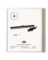 Red Stewart Airfield airport map poster in oak frame