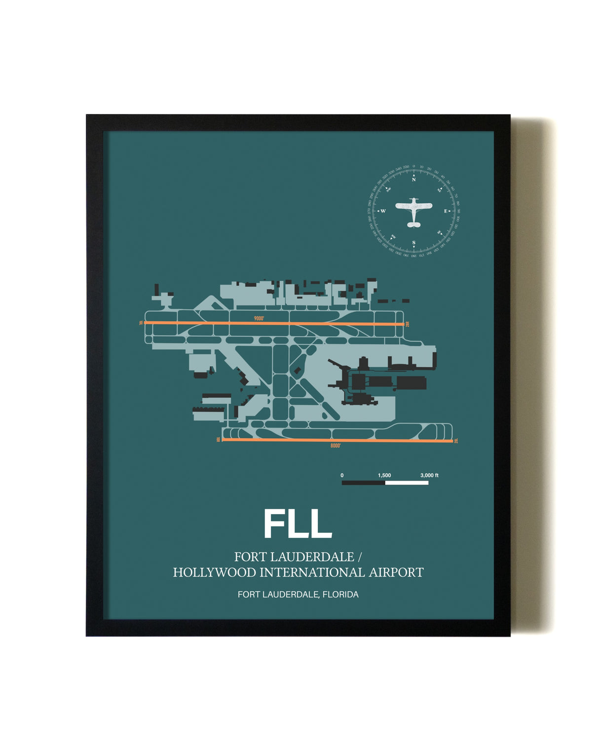 Framed Fort Lauderdale/Hollywood International Airport wall art poster in black frame