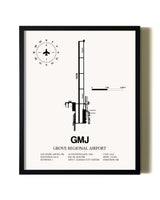 Framed Grove Regional Airport wall art poster in black frame