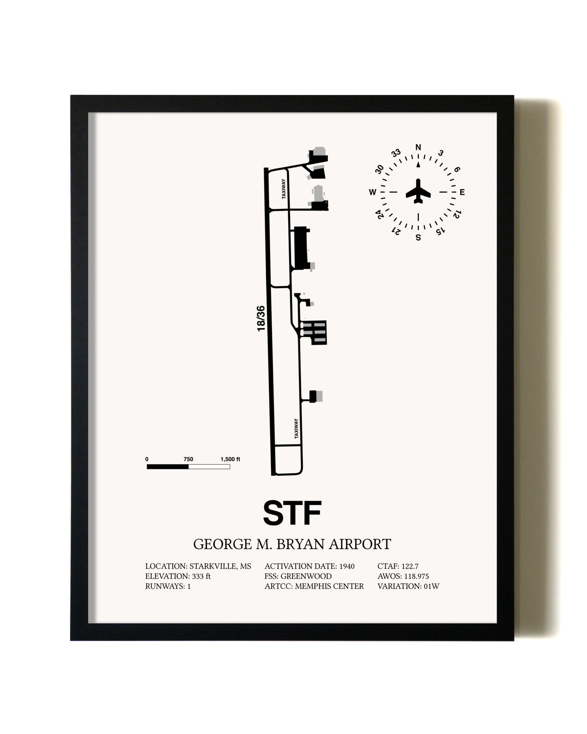 Framed George M. Bryan Airport wall art poster in black frame