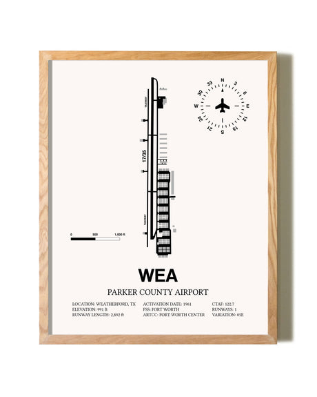 Parker County Airport framed print in natural wood frame
