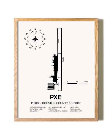 Perry-Houston County Airport framed print in natural wood frame