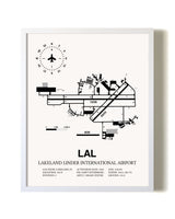 Lakeland Linder International Airport airport map poster in oak frame