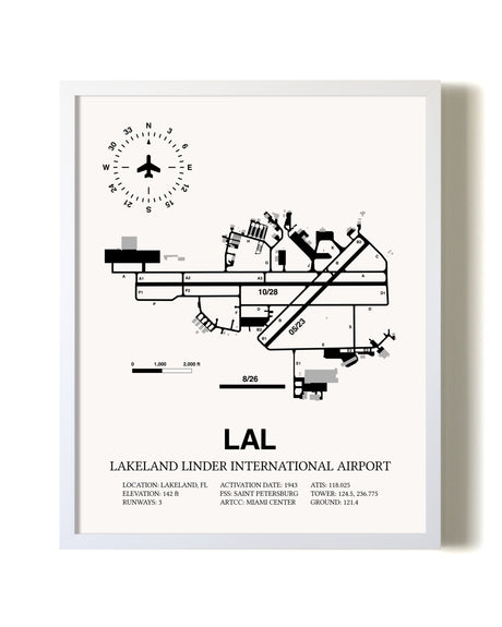 Lakeland Linder International Airport airport map poster in oak frame