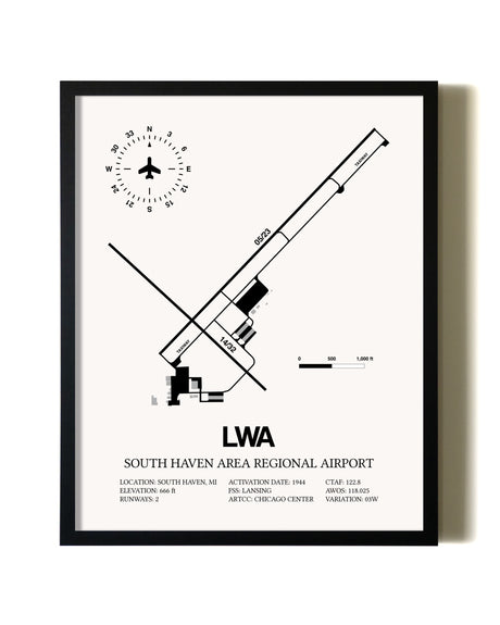 Framed South Haven Area Regional Airport wall art poster in black frame