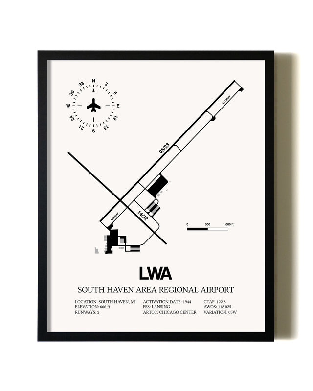Framed South Haven Area Regional Airport wall art poster in black frame