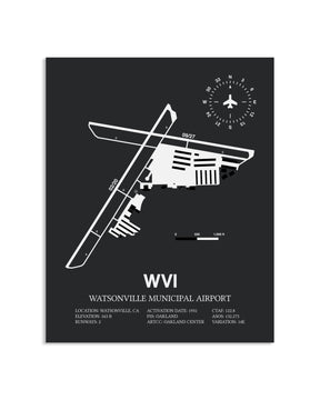Gray Framed Watsonville Municipal Airport layout wall art poster