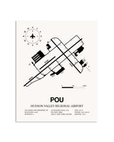 Gray Hudson Valley Regional Airport framed poster displayed in an airplane hangar