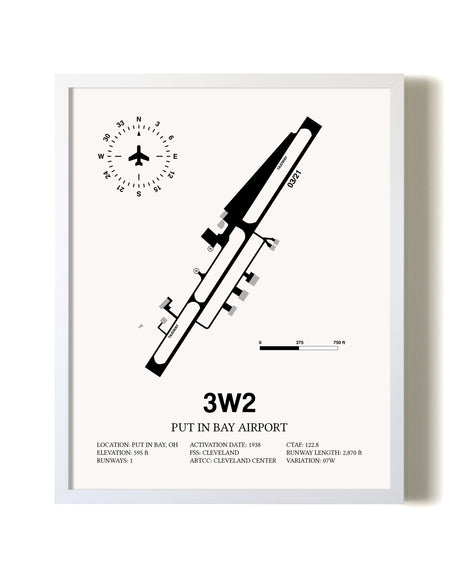 Put in Bay Airport airport map poster in oak frame