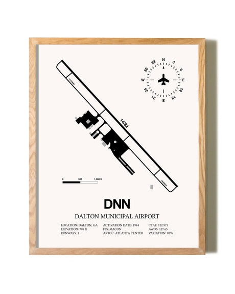 Dalton Municipal Airport framed print in natural wood frame