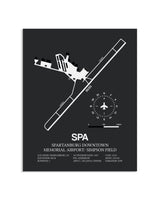 Gray Framed Spartanburg Downtown Memorial Airport / Simpson Field layout wall art poster