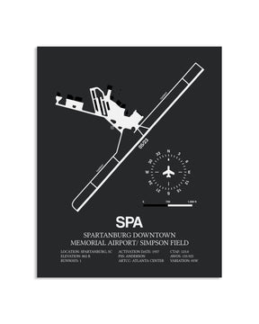 Gray Framed Spartanburg Downtown Memorial Airport / Simpson Field layout wall art poster