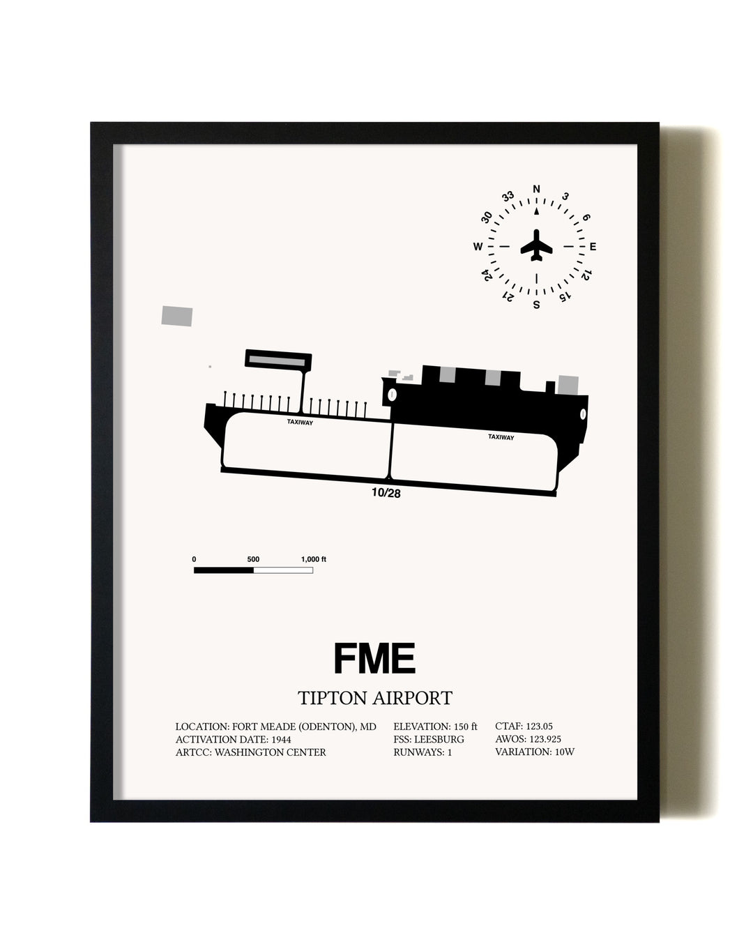Framed Tipton Airport wall art poster in black frame
