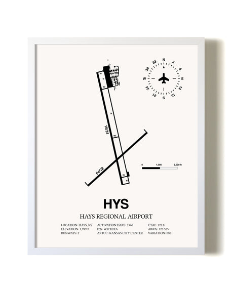 Hays Regional Airport airport map poster in oak frame