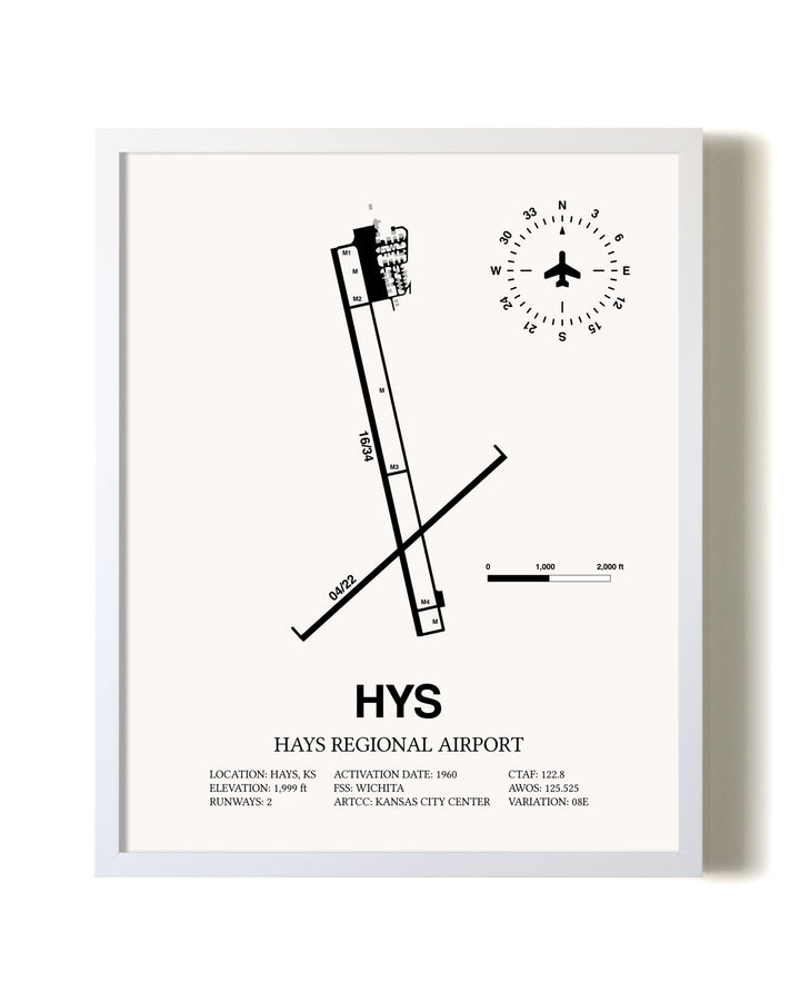 Hays Regional Airport airport map poster in oak frame