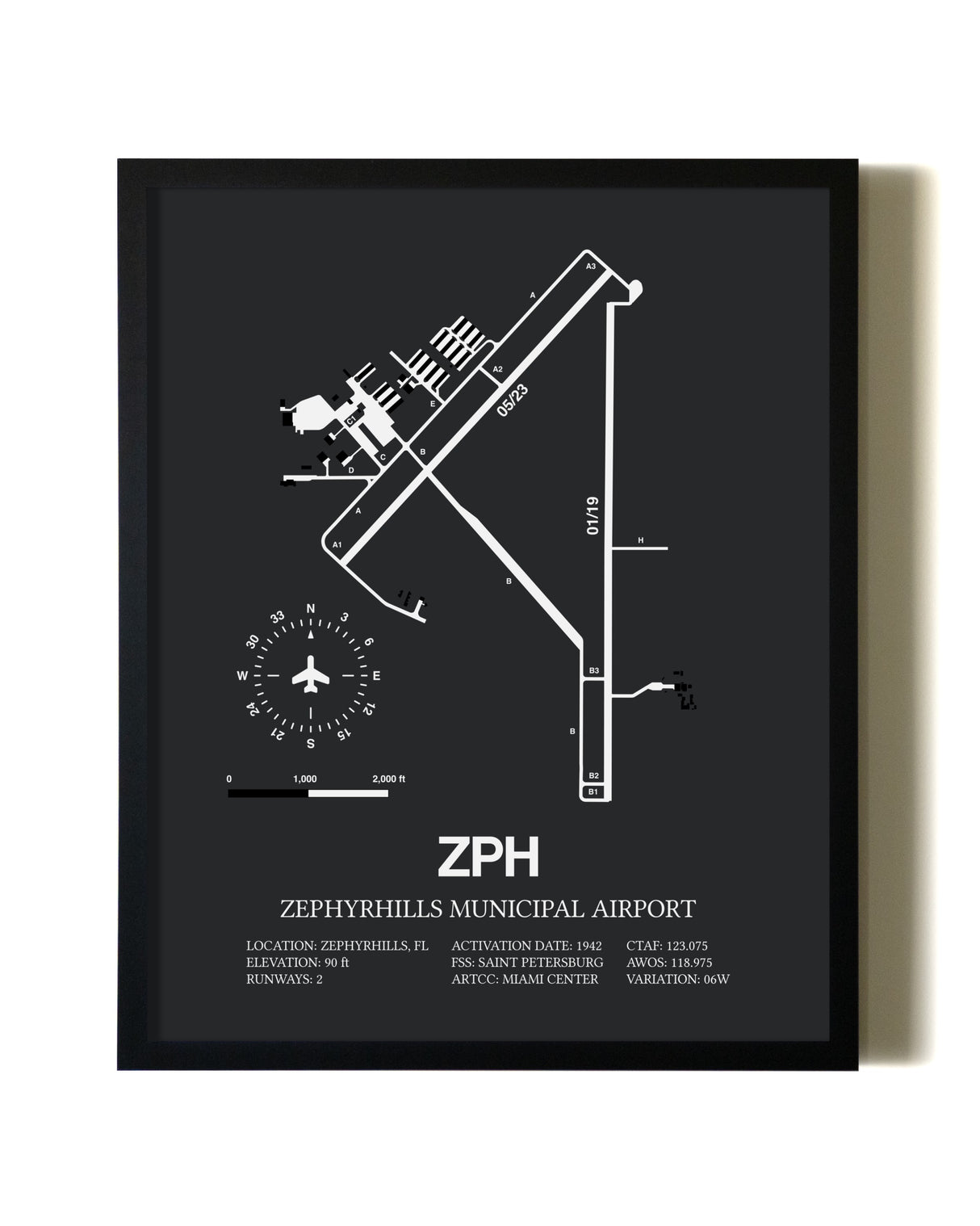 Unframed Zephyrhills Municipal Airport map print poster