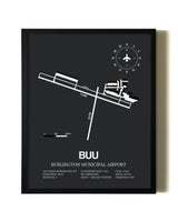 Unframed Burlington Municipal Airport map print poster