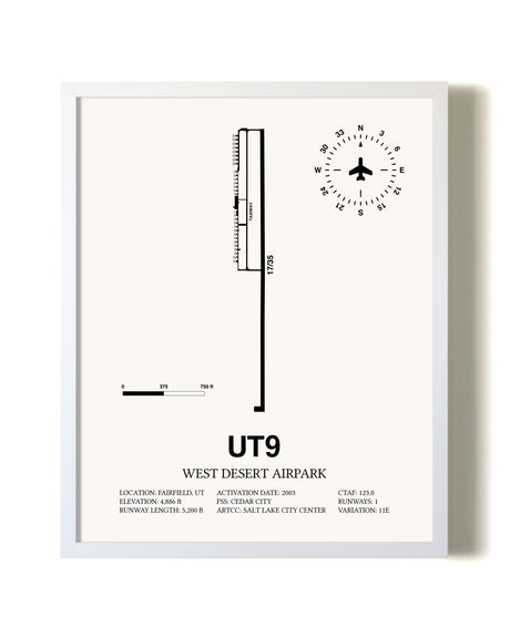 West Desert Airpark airport map poster in oak frame