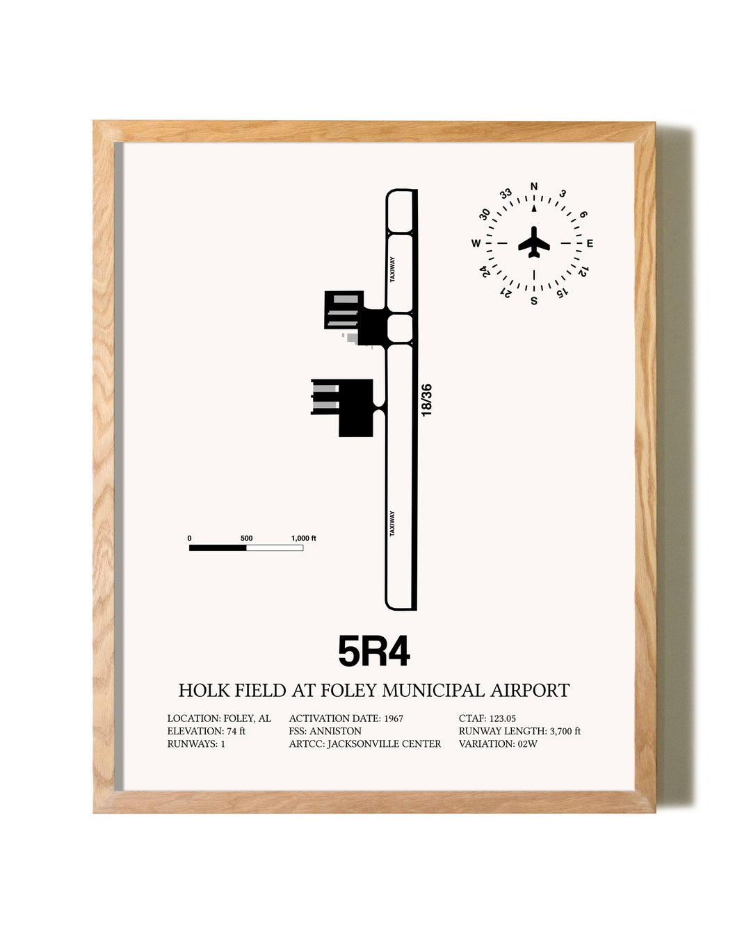 Holk Field at Foley Municipal Airport framed print in natural wood frame