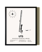 Framed Huntsville Municipal Airport wall art poster in black frame