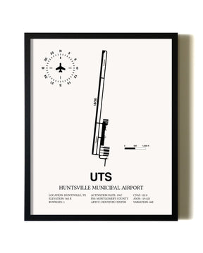 Framed Huntsville Municipal Airport wall art poster in black frame