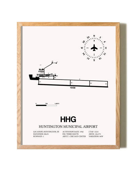 Huntington Municipal Airport framed print in natural wood frame