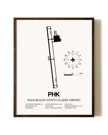 Palm Beach County Glades Airport aviation print in walnut frame