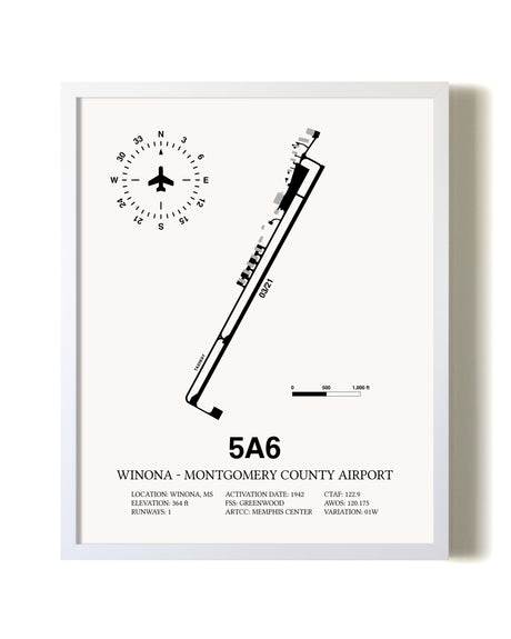 Winona - Montgomery County Airport airport map poster in oak frame