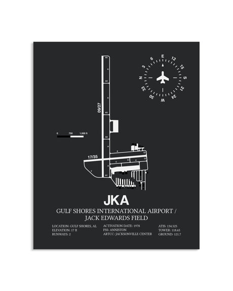 Gray Framed Gulf Shores International Airport / Jack Edwards Field layout wall art poster