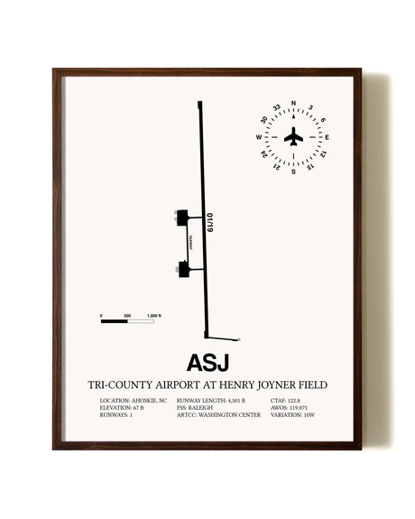 Tri-County Airport At Henry Joyner Field aviation print in walnut frame