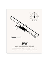 Gray John Bell Williams Airport framed poster displayed in an airplane hangar