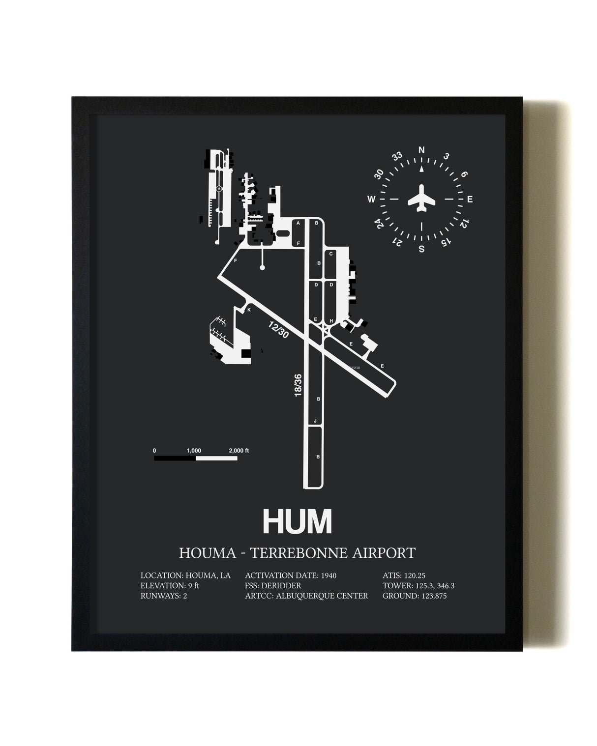 Unframed Houma-Terrebonne Airport map print poster