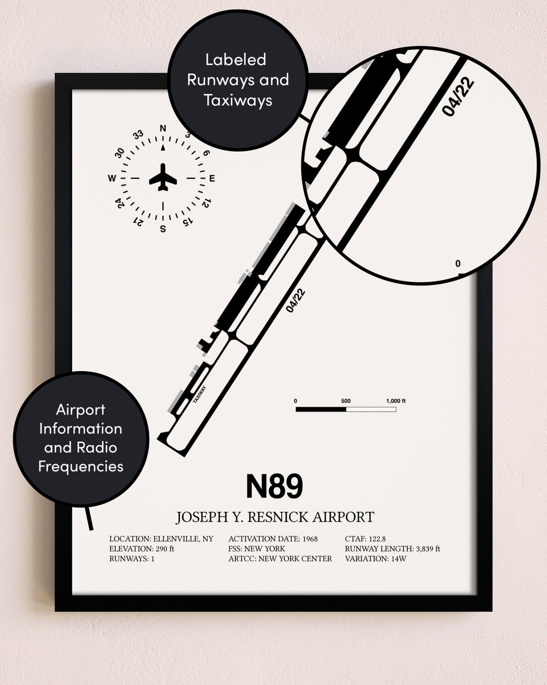 Framed Joseph Y. Resnick Airport layout wall art poster