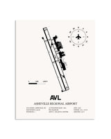 Gray Asheville Regional Airport framed poster displayed in an airplane hangar