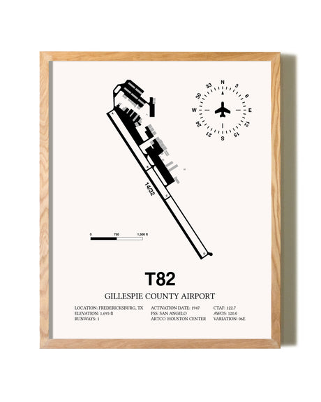 Gillespie County Airport framed print in natural wood frame