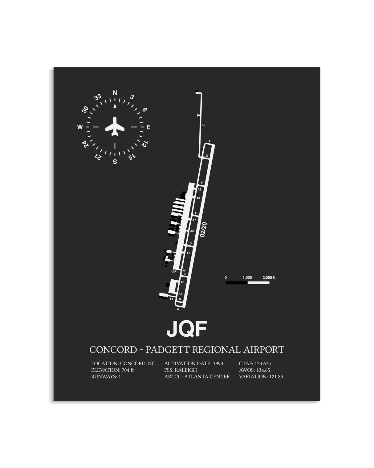 Gray Framed Concord-Padgett Regional Airport layout wall art poster
