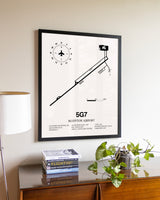Bluffton Airport aviation wall décor in black wood frame