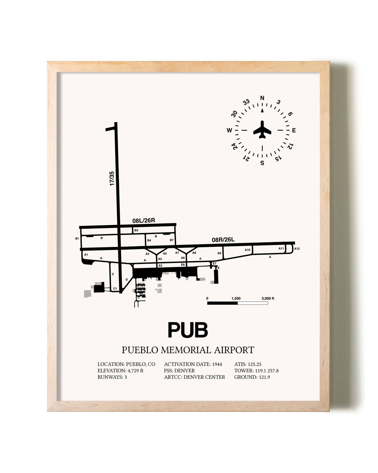 Pueblo Memorial Airport framed wall art in white frame