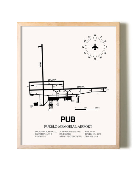Pueblo Memorial Airport framed wall art in white frame